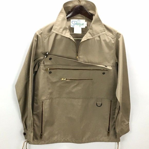 Vintage Skitique Quarter Zip Jacket Womens L Beige Side Tie Zip Pouch Pockets - Picture 6 of 12